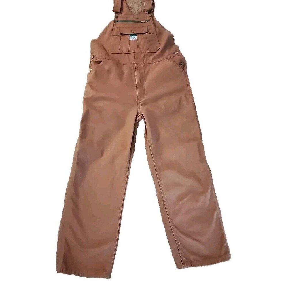 Rare Liberty Mens 36x30 Overalls Khaki Brown Denim Bibs USA  Carpenter Cotton - Picture 3 of 6